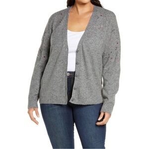 Halogen Gray Cardigan with Pink Embellishments